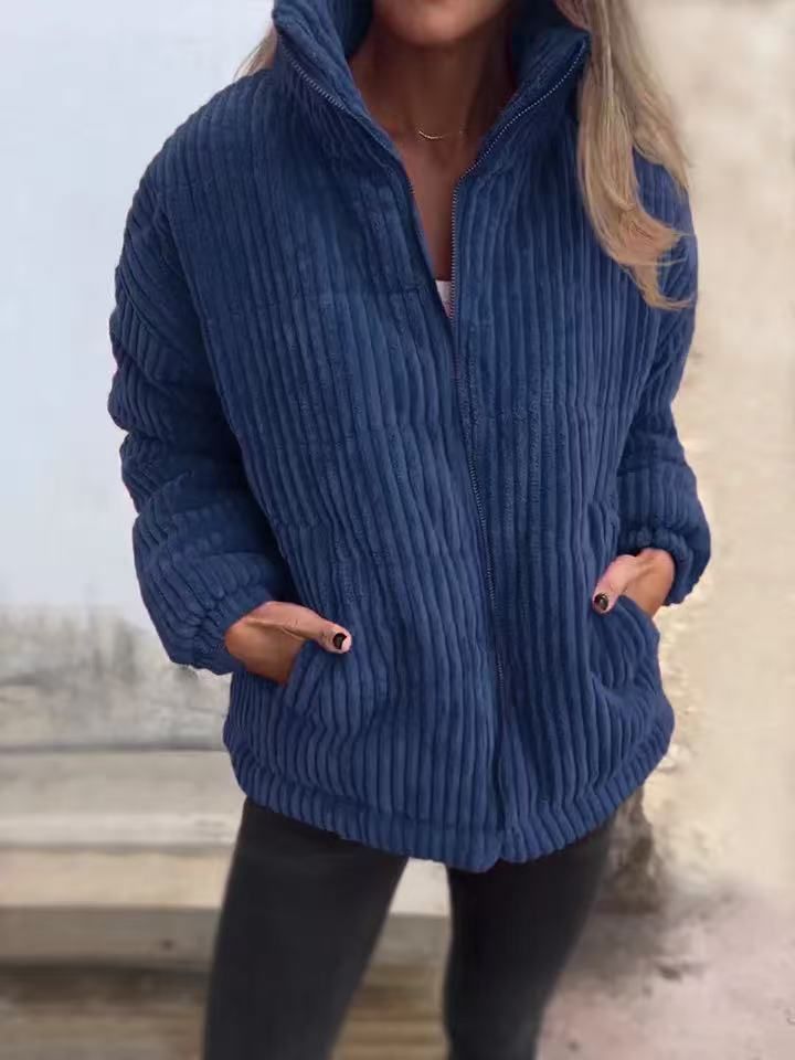 Women's Corduroy Stand Collar Short Jacket With Pockets - Long Sleeve Autumn Winter Casual Outerwear (Available In 8 Colors & 8 Sizes)_voghion.com