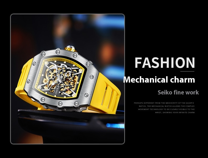 Orona/ONOLA Live-Übertragung vollautomatische mechanische Herren-Silikonband-Mode-Sport-wasserdichte Uhr für Männer_voghion.com