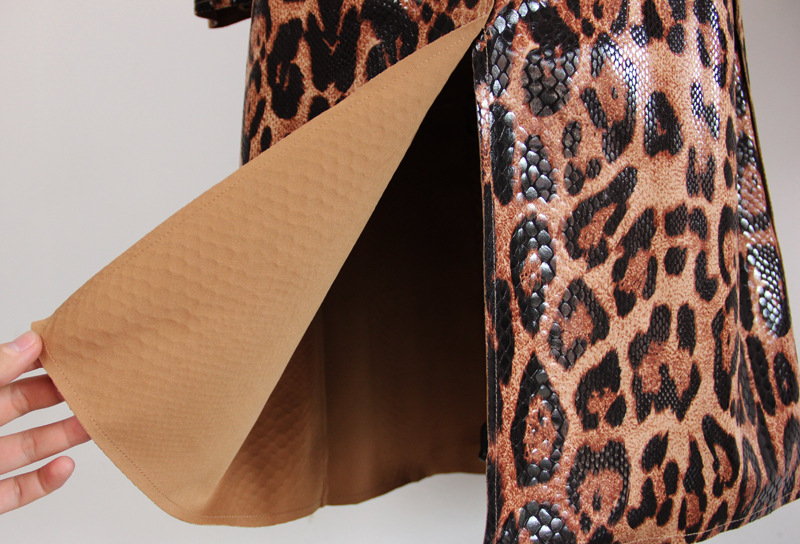Dametøjspot Forår og efterår Slangeskind Leopardprint Lang vindjakke Gudinde Langærmet lædertop Jakke Damefrakke Nederdel_voghion.com