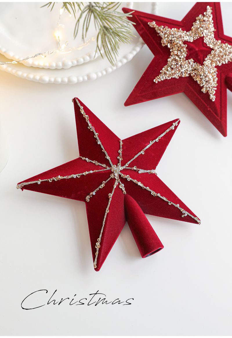 Étoile de Noël élégante à paillettes - Étoile 3D premium à cinq branches avec poudre pailletée adhésive (Rouge A/Rouge B/Champagne)_voghion.com