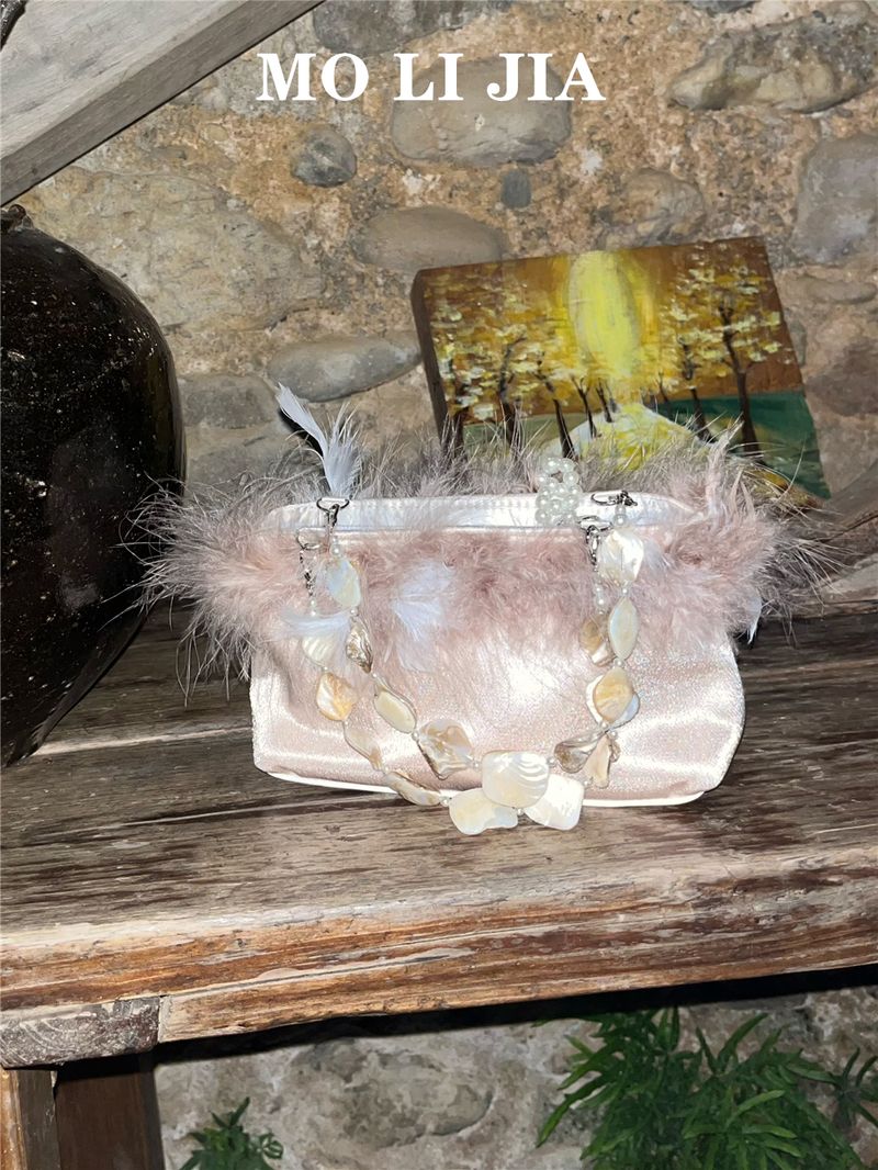 Pane satinato antico 2024, nuova borsa naturale con conchiglia e piuma, borsa in stile Hanfu_voghion.com