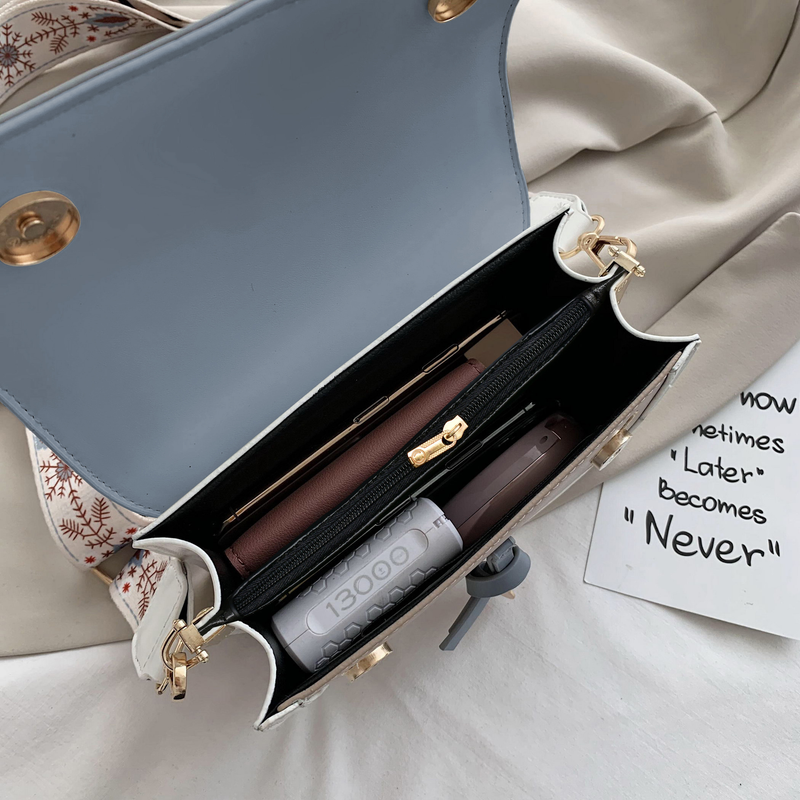 Borsa a tracolla con patta alla moda, borsa a tracolla con fibbia decorativa da donna con cinturino largo_voghion.com