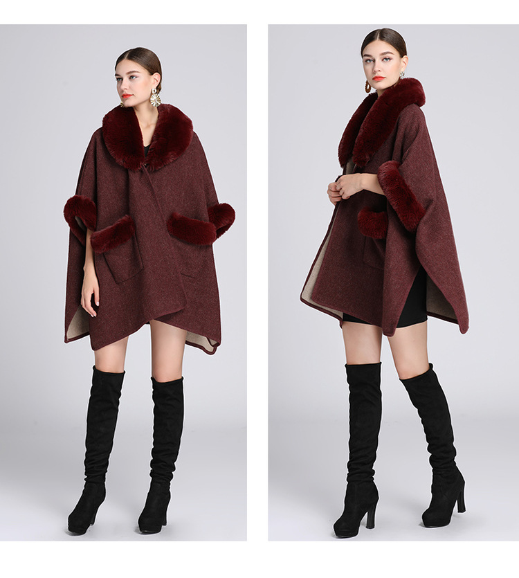 Damenkleeder Imitatioun Rex Kanéngchenpelzkragen Schal Mantel Grouss Gréisst locker Wollmantel Cardigan fir Fraen_voghion.com
