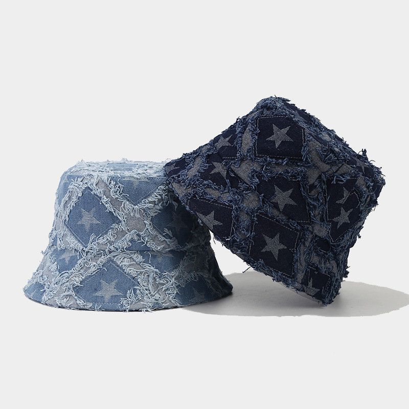 Heißer Verkauf 2024 Herbst Winter Denim Stern Stickerei Warme Fischer Eimer Hut Im Freien Reise Sonne Kappe Für Männer Und Frauen 208_voghion.com