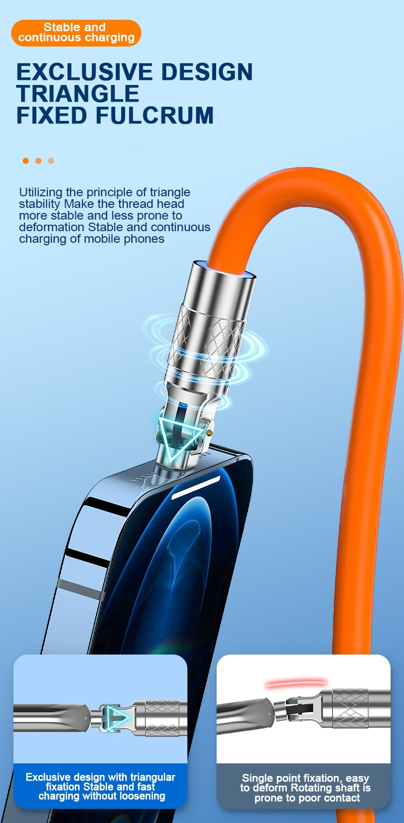6A silikonski 120W USB kabel prikladan za iPhone 14 13 11 Pro Max 180 rotirajući ultra brzi kabel za datum punjenja prikladan za_voghion.com