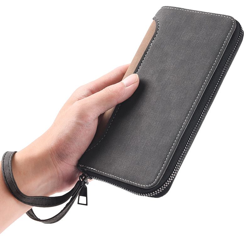 Borse da uomo Portafoglio lungo da uomo Pochette da uomo con cerniera Texture satinata Portamonete multifunzionale alla moda Porta carte Borsa per cellulare_voghion.com