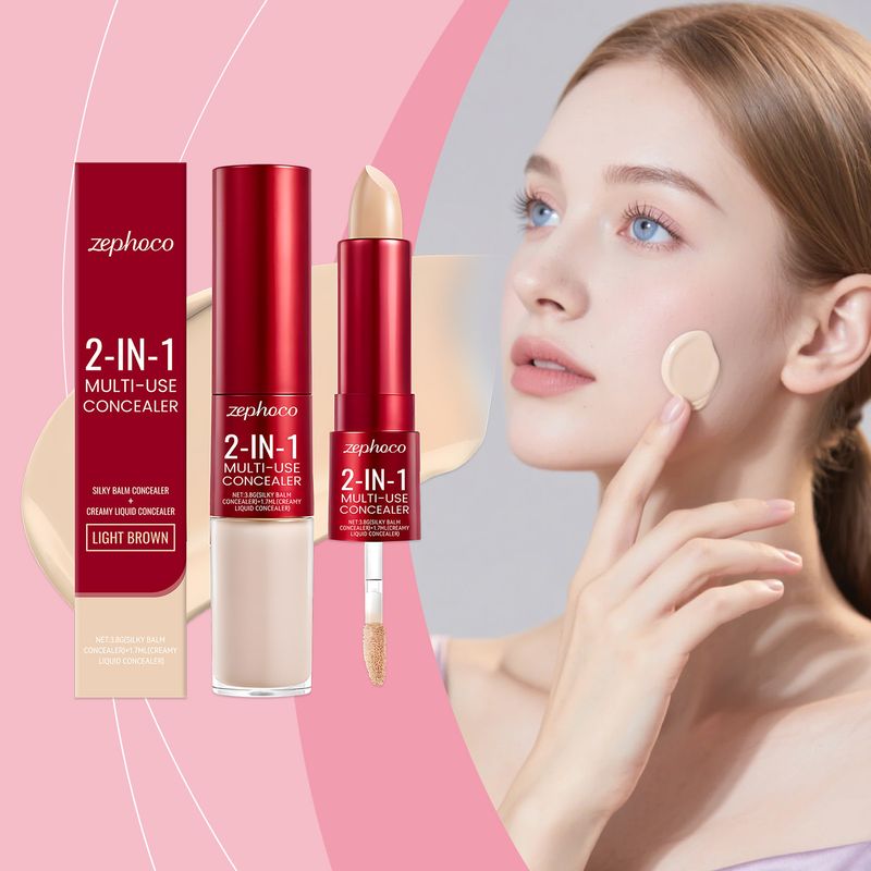 Zephoco Light Brown Lightweight Long-lasting Hydrating 2-in-1 Liquid Stick Portable Concealer_voghion.com
