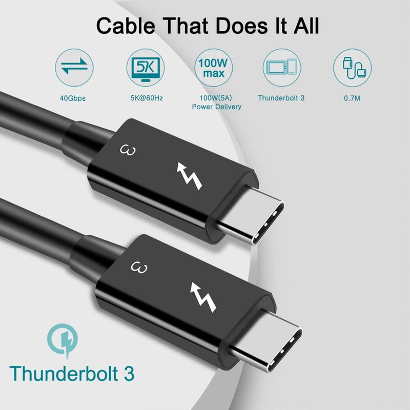 Thunderbolt 3 kablosu usb-c kablosu 100W Şarjı Destekler 40Gbps Veri Aktarımı USB C Thunderbolt 3 kablosu 0.7M_voghion.com