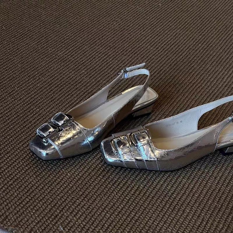 Rindsleder-Version ~ Geschlossene Zehenpartie mit klobigem Absatz und hohen Absätzen, quadratische Zehenpartie, Schnallen-Design, Sandalen für den Sommer, neuer Stil_voghion.com