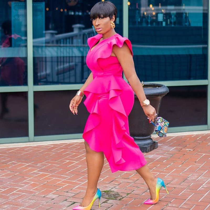 Weihnachten Thanksgiving Halloween Valentinstag Damen 2022 Solides großes geteiltes unregelmäßiges Bankettkleid_voghion.com