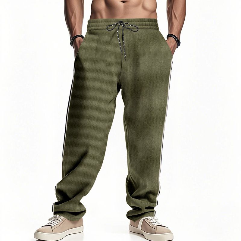 Herren Cord-Freizeithose – Relaxed Fit mit Color-Block-Streifen, Kordelzug in der Taille und geradem Beindesign für urbane Streetwear_voghion.com