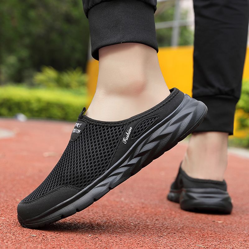 YRZL Herren Halbschuhe Sommer Atmungsaktive Mesh Herrenschuhe Outdoor Casual Wanderschuhe Große Flache Leichte Mesh-Hausschuhe Sandalen_voghion.com