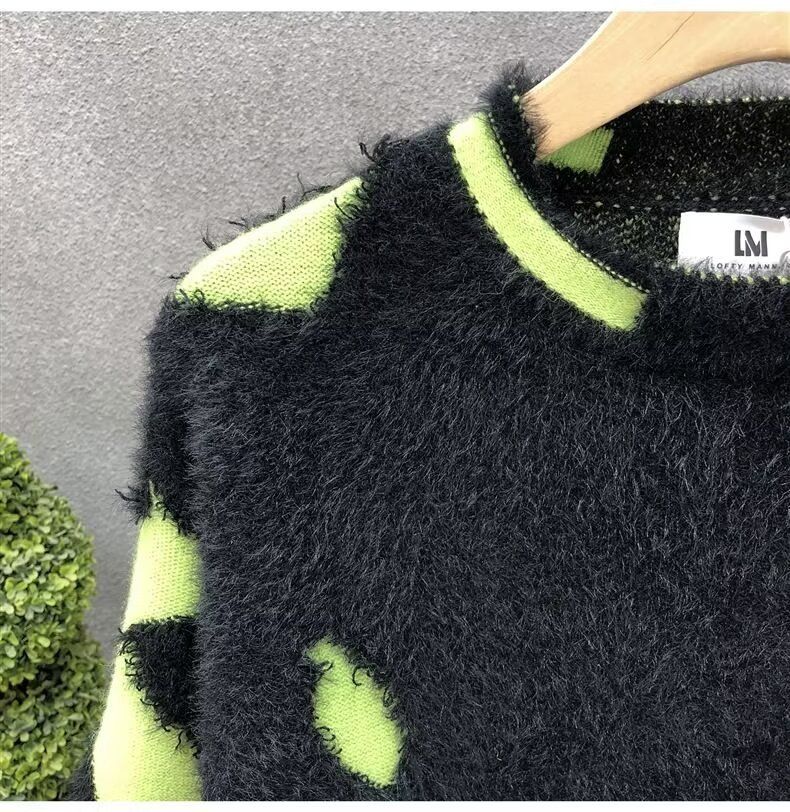 Men's And Women's Autumn And Winter American Style Design Ripped Tassel Sweater Large Size Loose Round Neck Long Sleeve Knitted Sweater Jacket_voghion.com