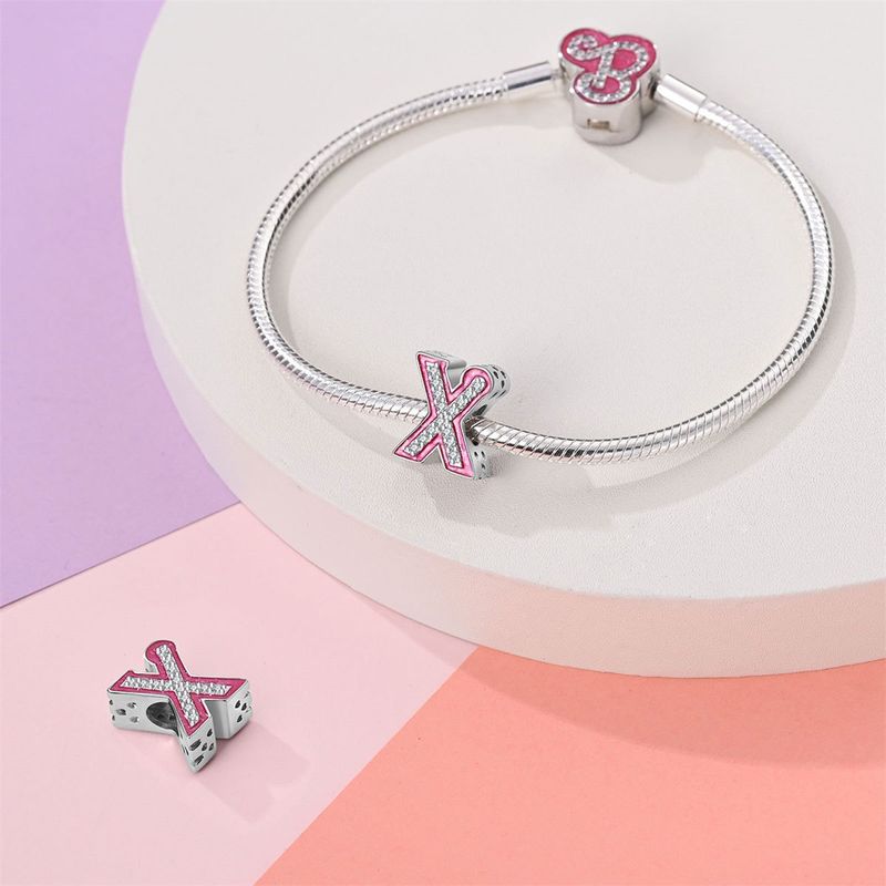 Damenschmuck Rosa Englischer Buchstabe Anhänger Perlen DIY Schmuck Zubehör Armband Kupfer plattiert 925 Silber_voghion.com