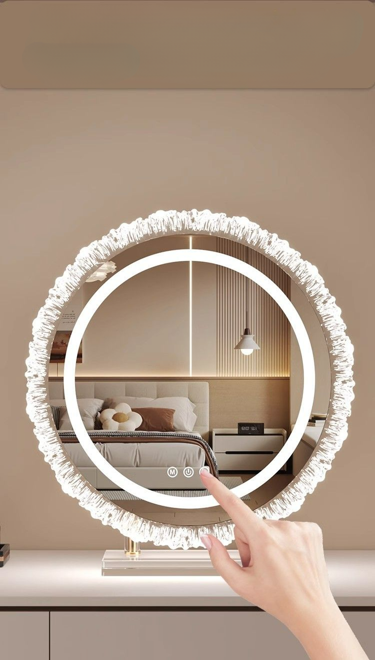 【 Collezione 2721 People 】 Specchio da toeletta da tavolo per camera da letto con base in acrilico a forma di girasole, luminoso a LED_voghion.com