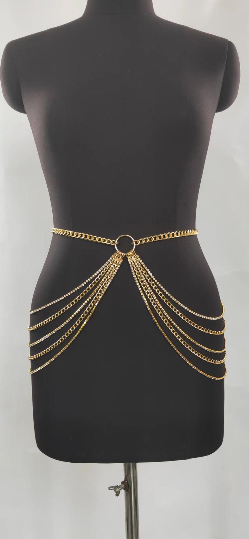 MW3027 European and American waist chain small rings connected rhinestone chain metal chain combination side swing chain waist chain_voghion.com