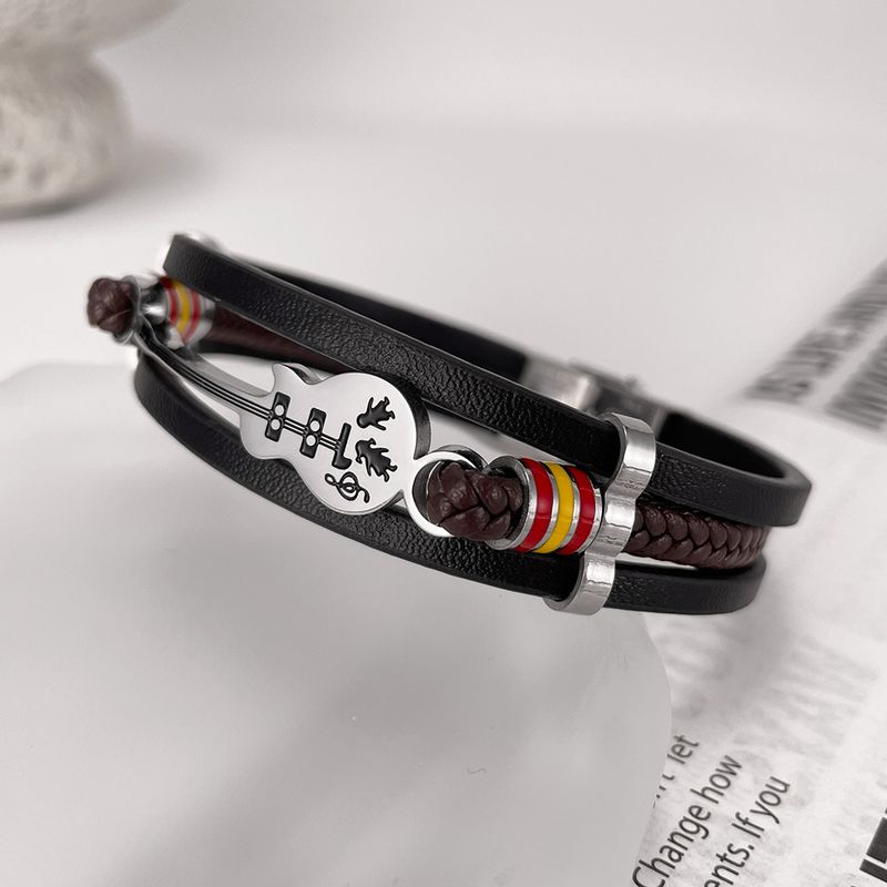 Men's Jewelry Punk Leather Bracelet Men's Guitar Bracelet Multi Layer Braided Bracelet Leather Rope Gift For Boyfriend_voghion.com