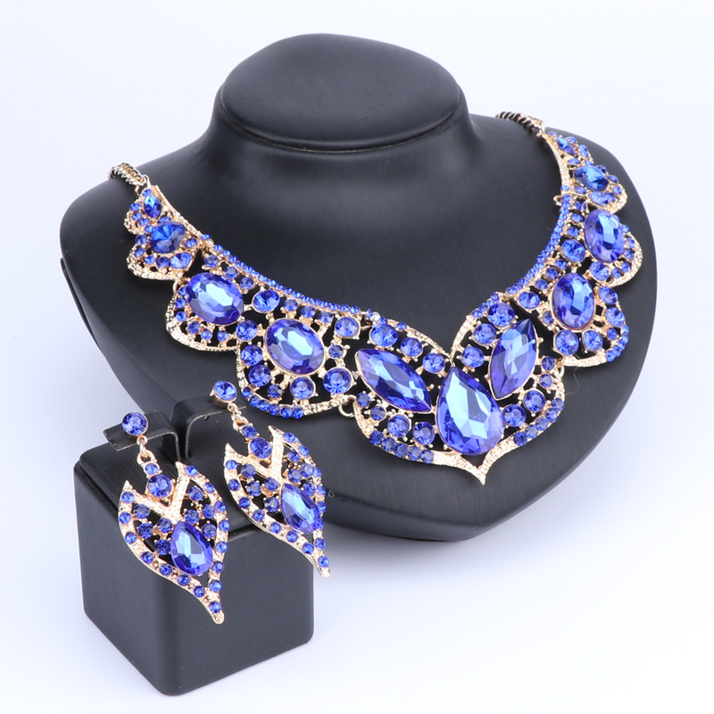 Set di gioielli da donna, da sposa, collana e orecchini pendenti con cristalli a goccia d'acqua a forma di goccia d'acqua_voghion.com
