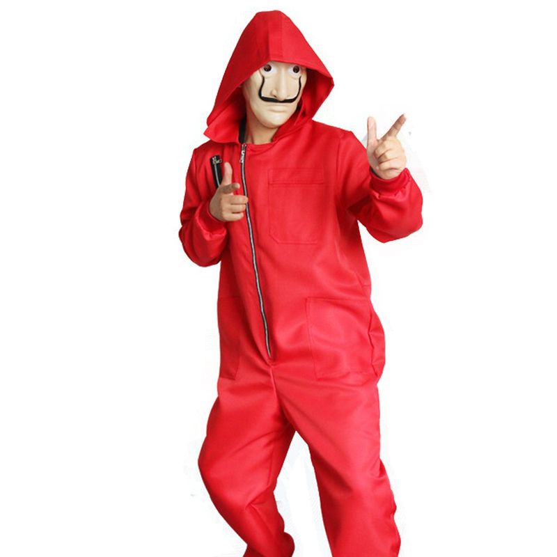 Cosplay di Halloween di calamaro, spettacolo per bambini e adulti, costume da casa di carta moneta, costume da pagliaccio con tuta rossa di Dalì_voghion.com