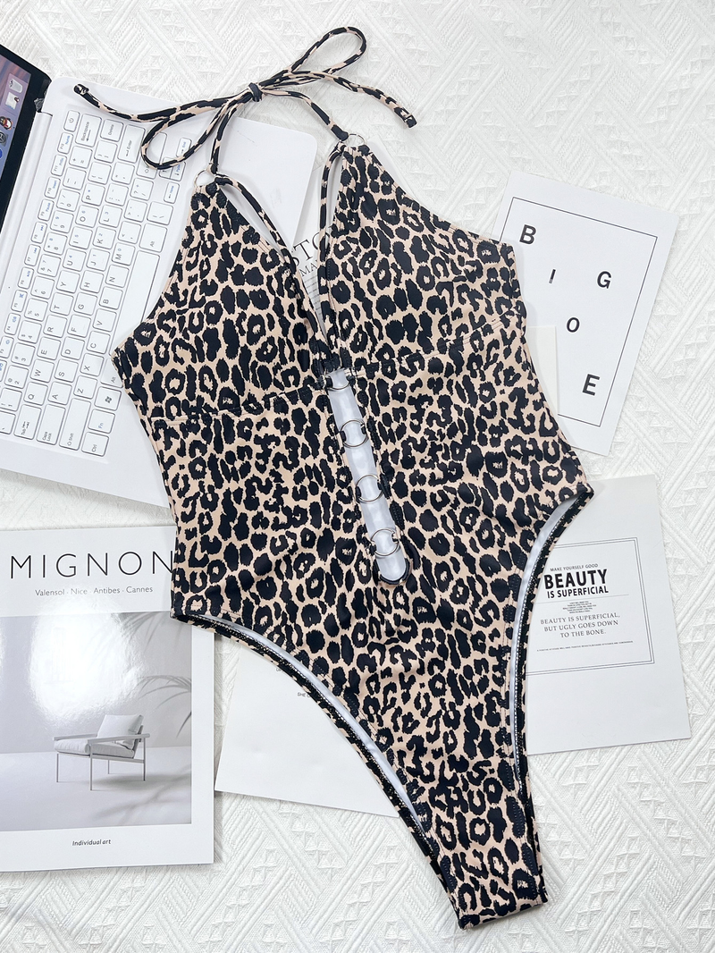 bikini une pièce bikini imprimé léopard bretelles creuses maillot de bain une pièce_voghion.com