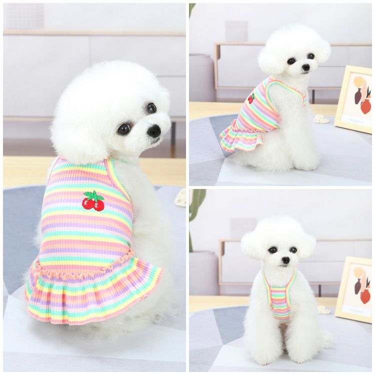 Pet Apparel Dog Spring Summer Puppy Couple Thin Clothes Color Striped Cat Dress Vest_voghion.com