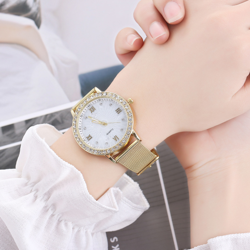Nouvelle montre la plus vendue, maille de diamant brillante à la mode avec lignes, montre miroir de ligne de soleil en marbre pour femmes_voghion.com