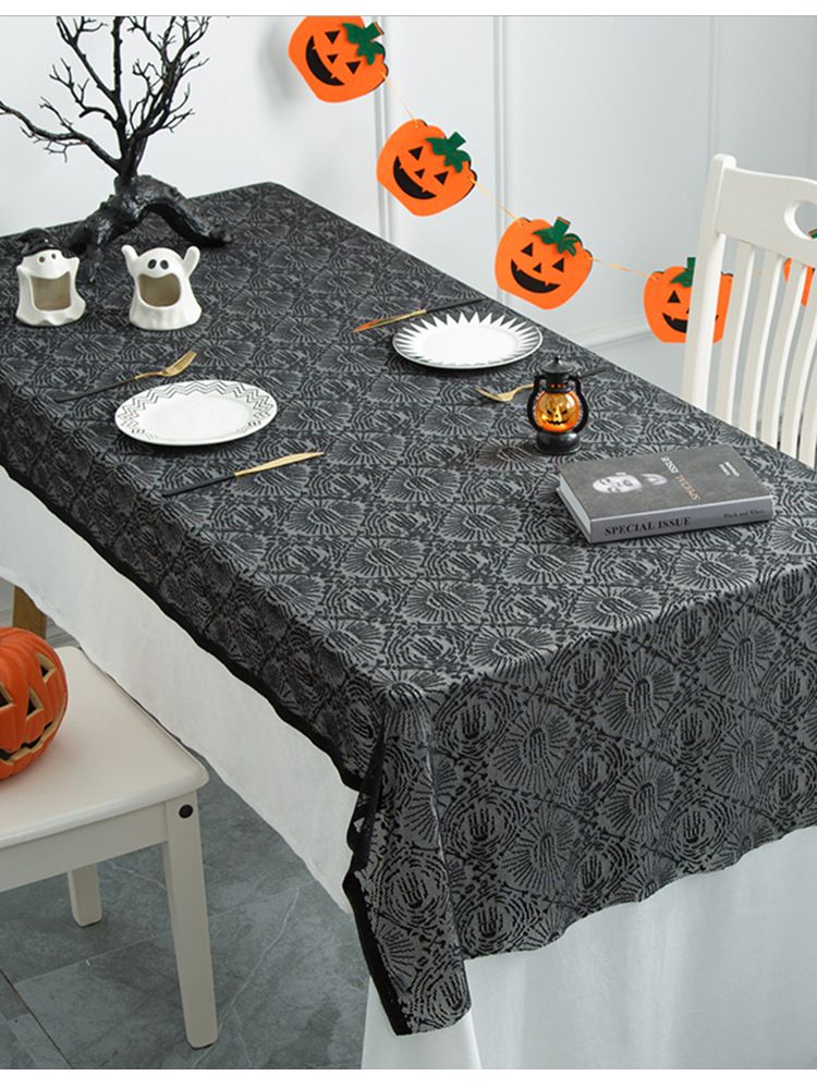 Halloween-Spinnennetz-Spitzentischdecke – Gothic-Party-Dekor für Esstisch und Buffet (Schwarz, mehrere Größen) – Premium-Polyester_voghion.com