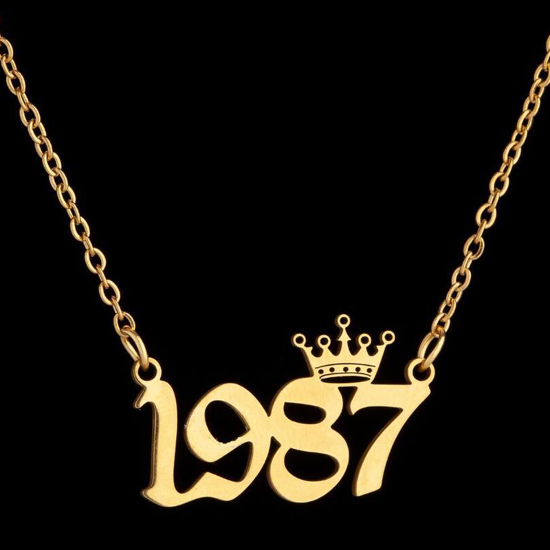 Qianbihe Donne Maglione Catena Anno 1980-1999 Acciaio Inossidabile Numero Significativo Collana Gioielli Regali-Argento 1981_voghion.com