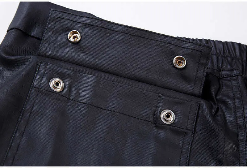 IEFB herren Streetwear Schräger Reißverschluss Einfarbig Beschichtetes Wachstuch Schwarze Jeans Mittlere Taille Schlanke Lokomotive Hose Herbst_voghion.com