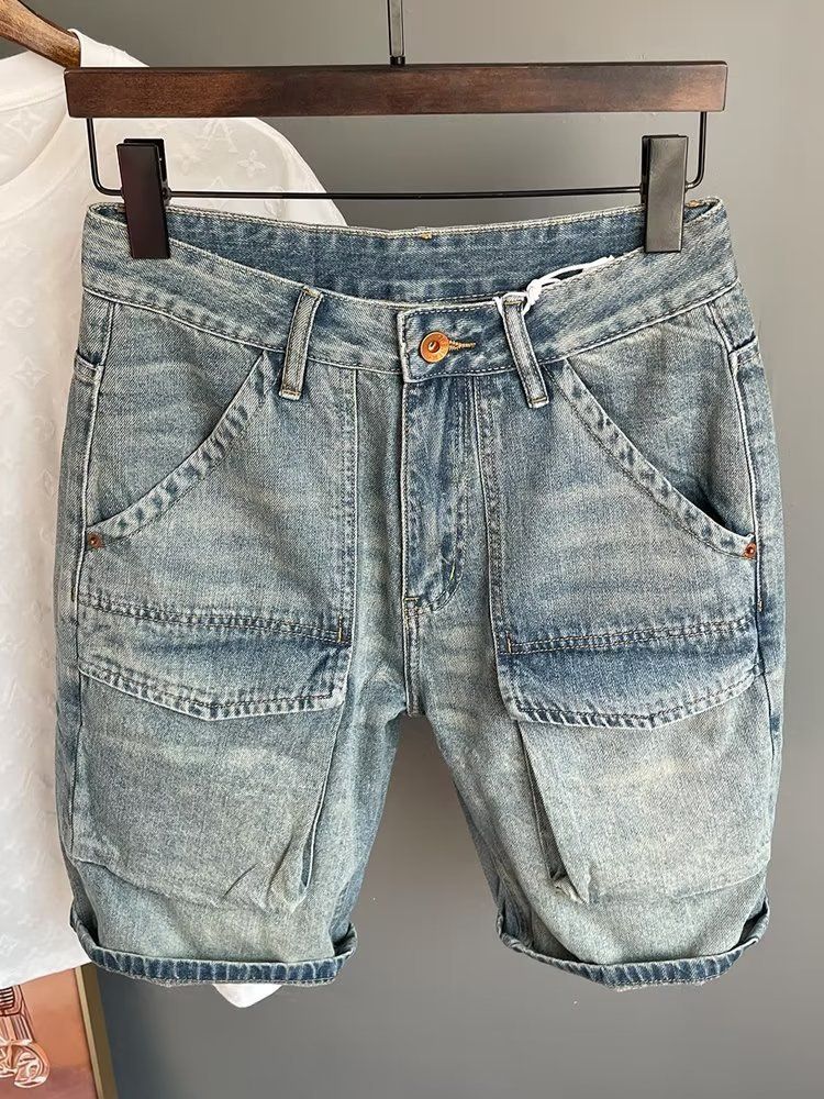 Herrenbekleidung 2024 High Street Denim Shorts Herrendesign Nischen-Sommer-Shorts Herren-Lockere mittellange Hose Einteiler Dropshipping_voghion.com