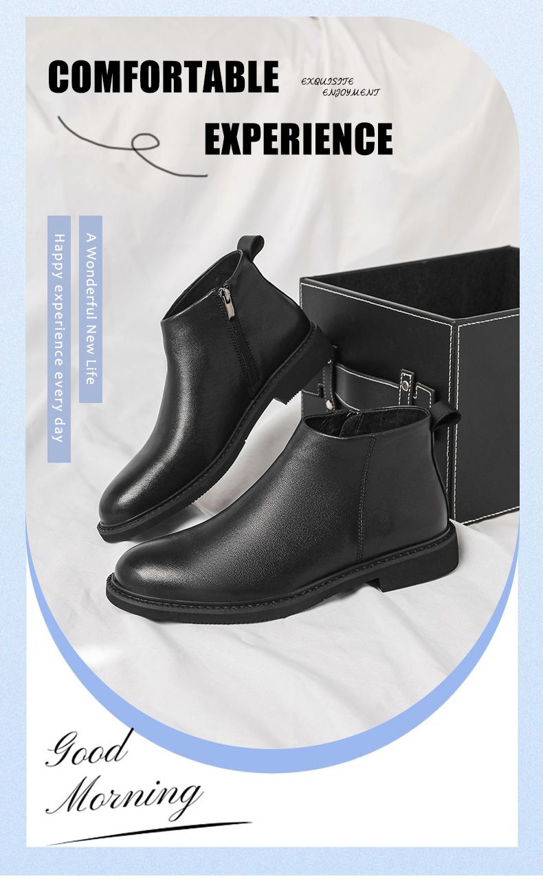 Stivali da uomo, modello medio, autunno, nuovi, neri, scarpe basse casual in pelle_voghion.com