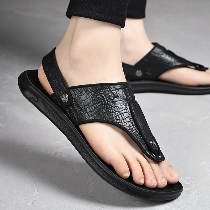 Ciabatte estive da uomo in pelle di mucca, 2025, nuove infradito coreane in vera pelle antiscivolo per giovani all'aperto, tendenza_voghion.com
