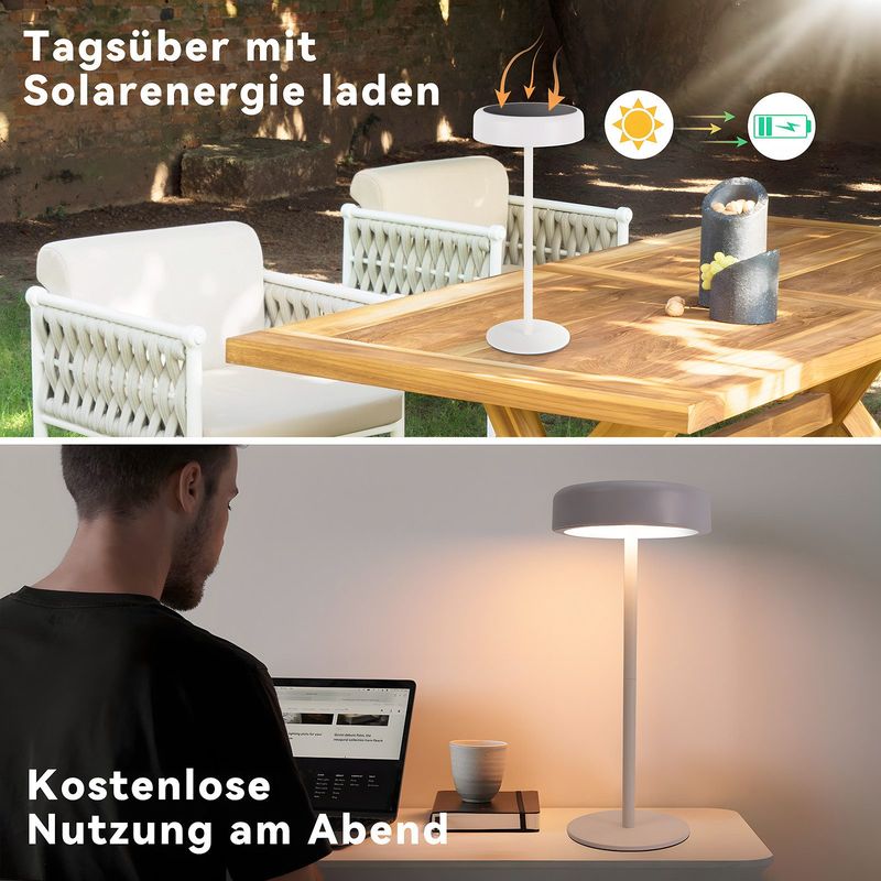 Glitzerlife Tischlampe Solar Akku Nachttischlampe - Modern Led Kabellos Tischleuchte 3600mhA Aufladbar Touch Dimmbar Weiß Lampe Mit USB Batterie Solarlampen_voghion.com