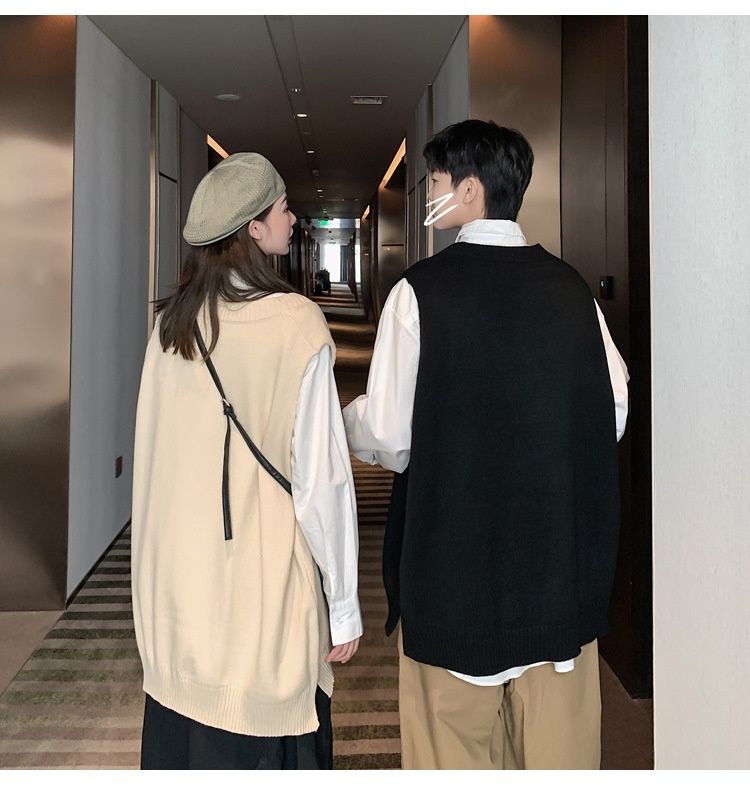 Pull sans manches à col en V, coupe ample, style coréen, tendance printemps-automne, de la marque Hue Hue._voghion.com