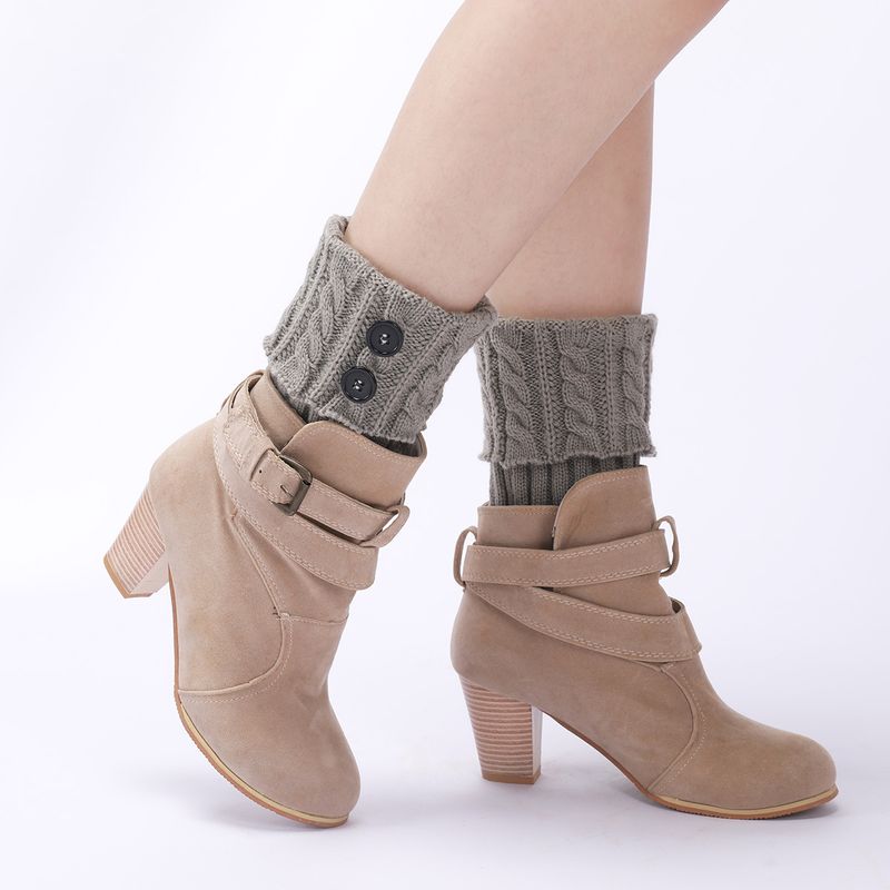 Bottes chaudes en laine neuve pour femmes, couvre-pieds, tricot d'automne et d'hiver, torsades de pâte frite, bouton, jambe courte, protège-genoux_voghion.com
