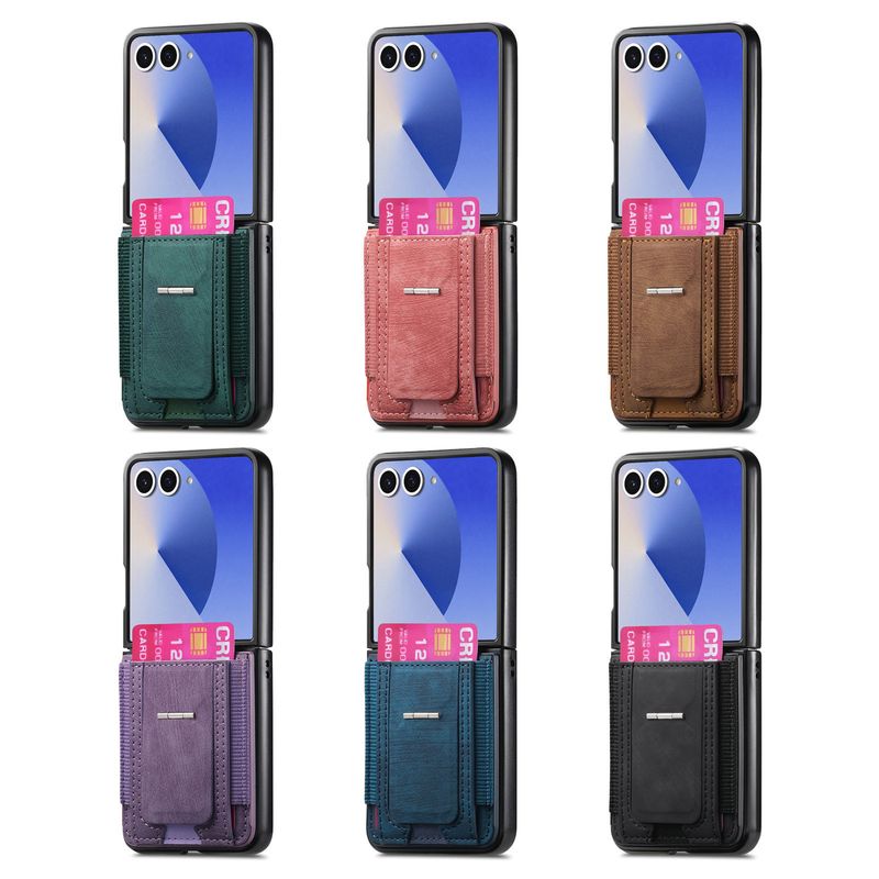 TechGlobe Compatible With Samsung ZFlip7 Hinge Stand Phone Case Card Slot Coin Holder ZFlip6 Shockproof Car Mount Protective Cover_voghion.com
