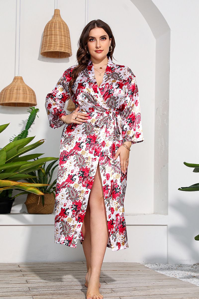 women's imitation silk nightgown large size long-sleeved home clothes for women leopard print 250 pounds can be worn_voghion.com