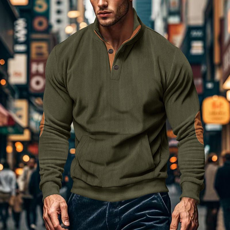 Herren Herbst und Winter Cord Casual Stehkragen Langarm Pocket Hoodie_voghion.com