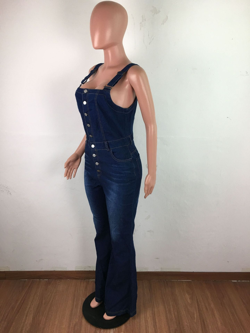 Roupas femininas Casual Sexy Suspensórios Denim Macacão Calças de perna larga_voghion.com