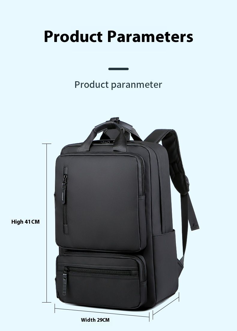 Multifunktionaler Rucksack, Laptoptasche aus Leder für Herren, schwarzer tragbarer Studentenrucksack im College-Stil_voghion.com