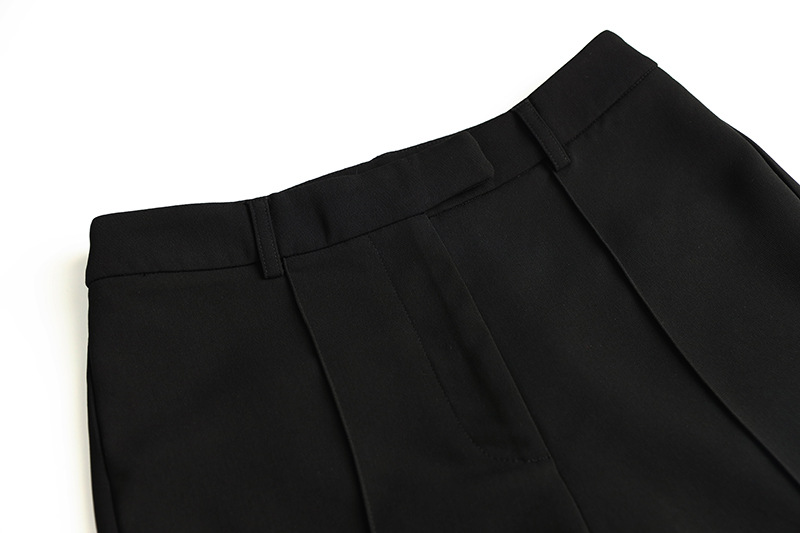 Costume deux pièces noir à strass pour femmes, coupe slim, manches longues, pantalon droit évasé légèrement épicé_voghion.com