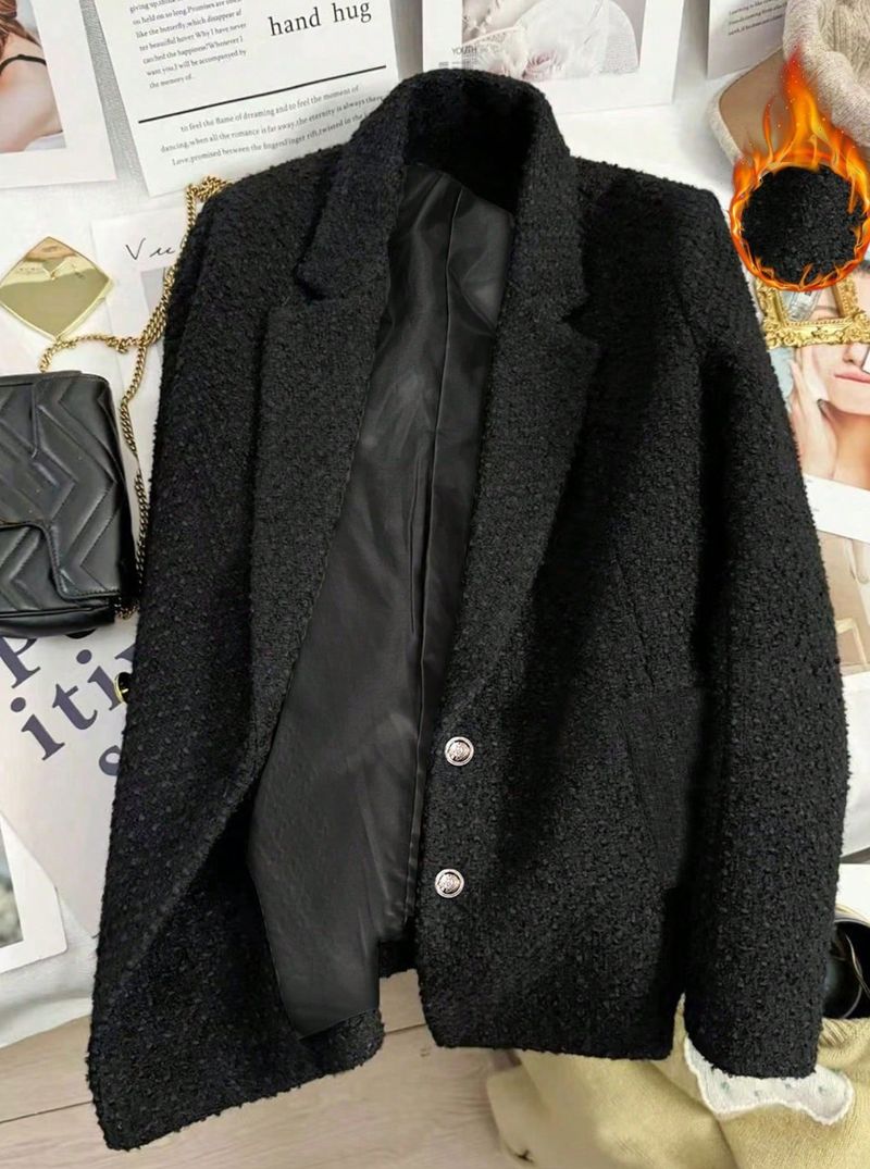 Blazer su misura per l'inverno: giacca strutturata con un solo bottone e revers a lancia (nero, S-XL)_voghion.com