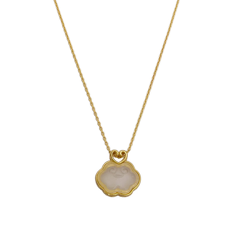 Färg VENUS Gold Hotan Jade Longevity Lock Halsband för kvinnor Flicka Födelsedagspresent Stämpel Berlock Retro Jewelr_voghion.com
