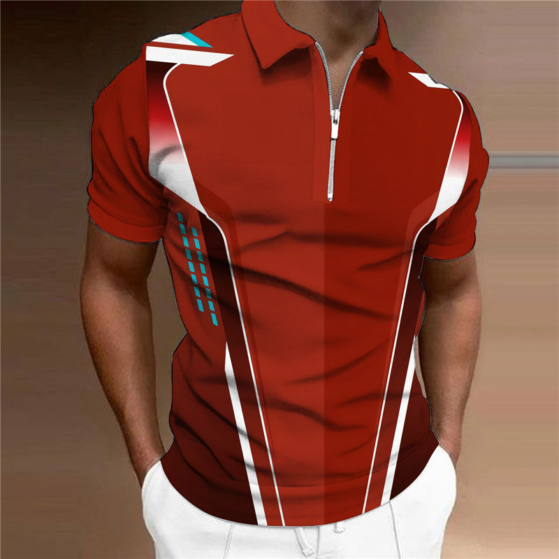 Men's Polo Shirt casual golf 3D printed short sleeve T-shirt men's lapel zipper Polo shirt_voghion.com