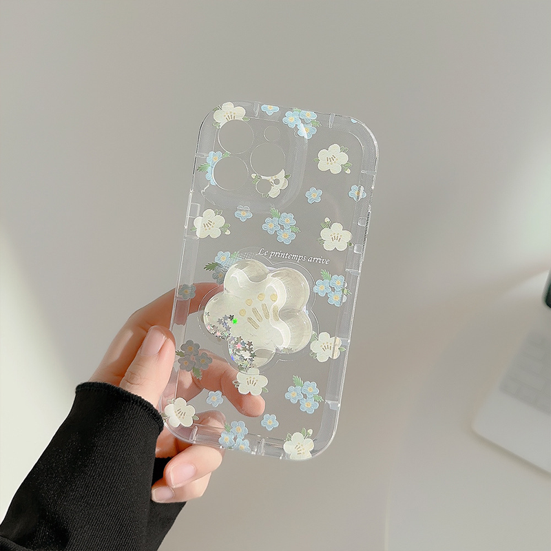 Floral shell is suitable for iphone1315promax mobile phone case 11 quicksand bracket 12 transparent 14 small fresh_voghion.com