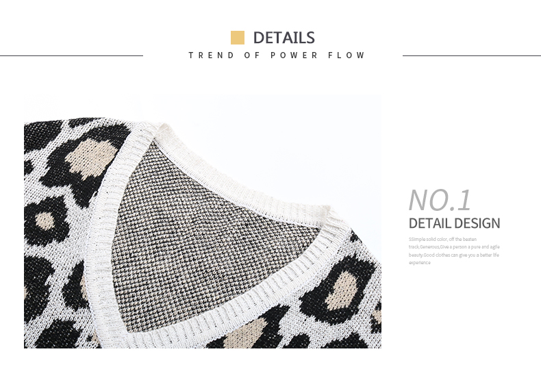 Gestrickter Pullover mit Leopardenmuster und V-Ausschnitt_voghion.com