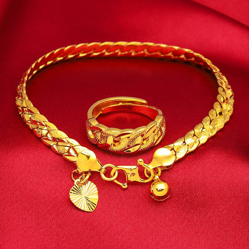 Moda Oro Vietnamita Sabbia Oro Bracciale Twist Donna Set Bracciale Campana Placcato Oro_voghion.com