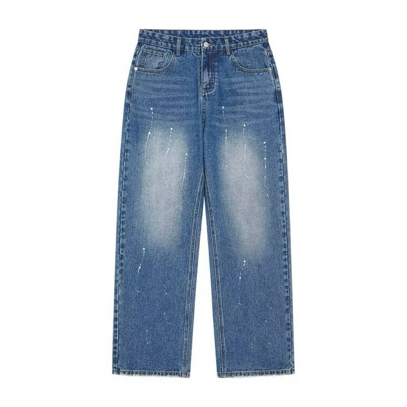 Men's Clothing retro black jeans men's trendy brand ink splashed loose wide leg trousers high street vibe straight pants for boys_voghion.com