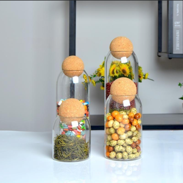 Home Furniture Japanese Storage Ball Jar Glass Tea Can Simple Cork Jar Sealed Candy Jar Storage Jar Dry Food Storage Jar_voghion.com
