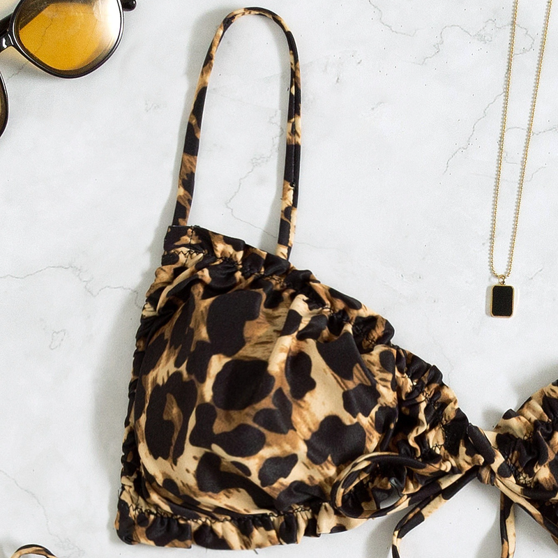 Women's Clothing Split Bikini Pleated Edge Leopard Print Sexy Belly Covering Split Swimsuit_voghion.com